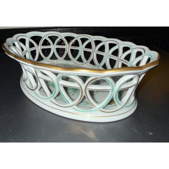 Herend Hungary Poisson Open Weave Bowl Reticulated Basket 7403 8.5" x 6" x 2.25" - Picture 12 of 16